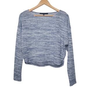 White House Black Market Blue Silver Metallic Cropped Sweater Size Small